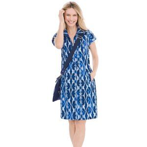 Chico's Size 3 = XL/16 Zenergy Ikat Neema Half Zip Dress w/Pockets Summer Plus